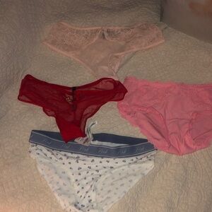 Victoria's Secret Pink & Red Lace and Cotton Bikini Panty Set